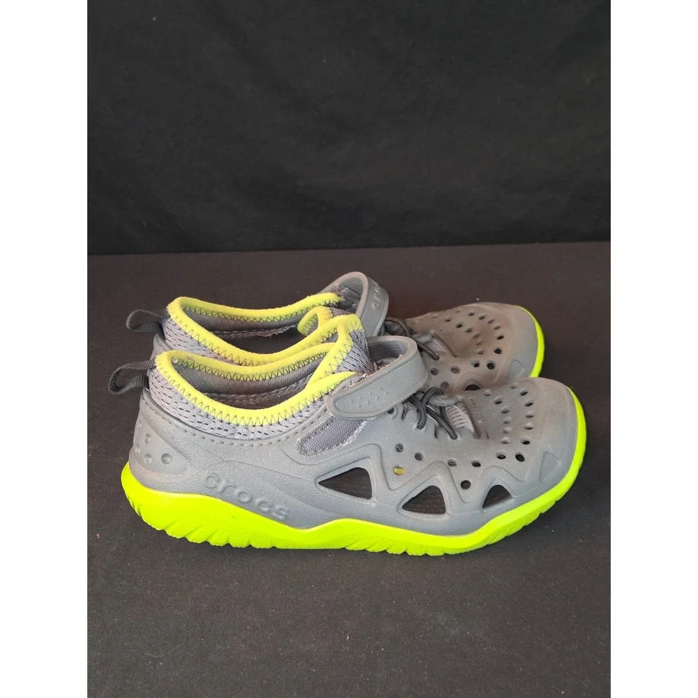 Kids Crocs Water Shoes Sandals Gray Lime‎ Green Size J3 Clogs